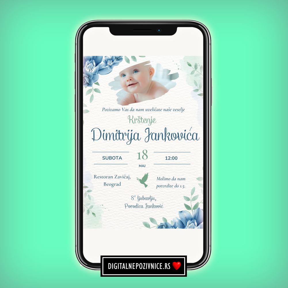Digitalna pozivnica za krstenje sa vasom slikom