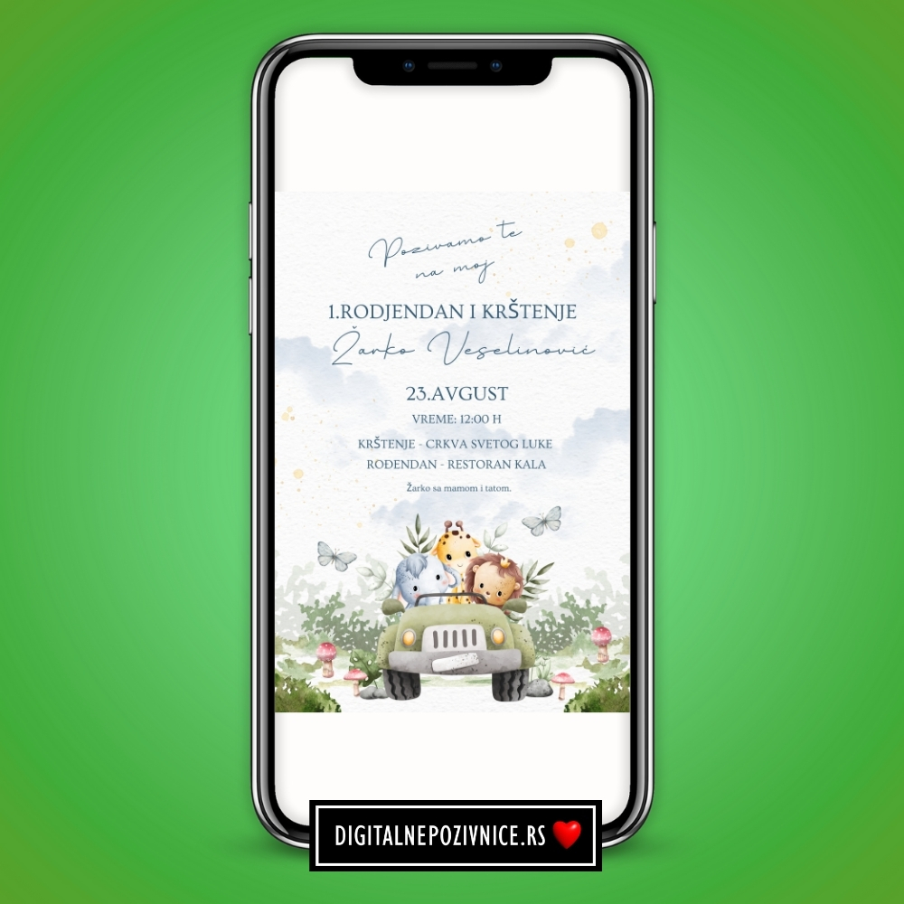 Digitalna pozivnica za krstenje i prvi rodjendan dzungla
