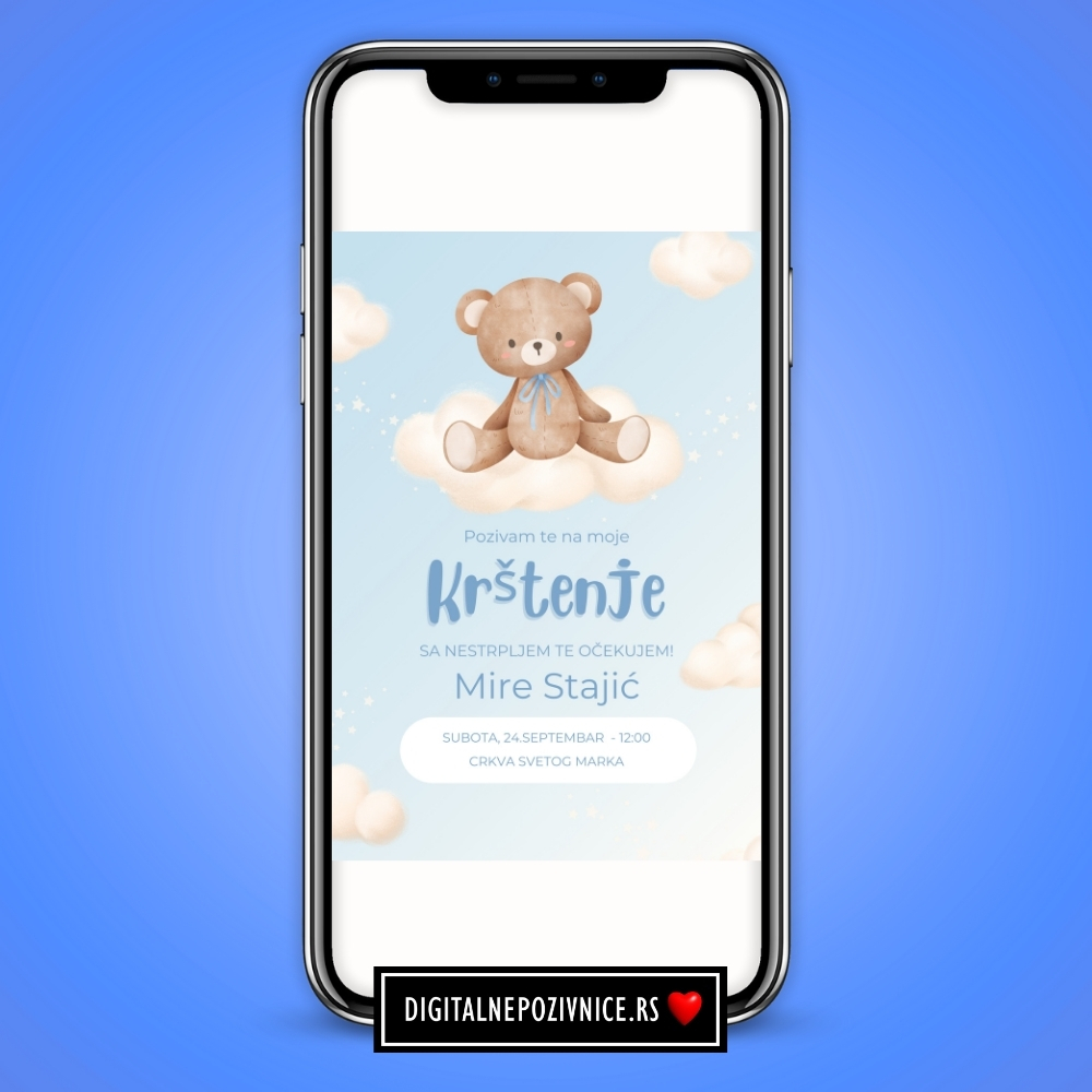 Digitalna pozivnica za krstenje i prvi rodjendan meda za decake