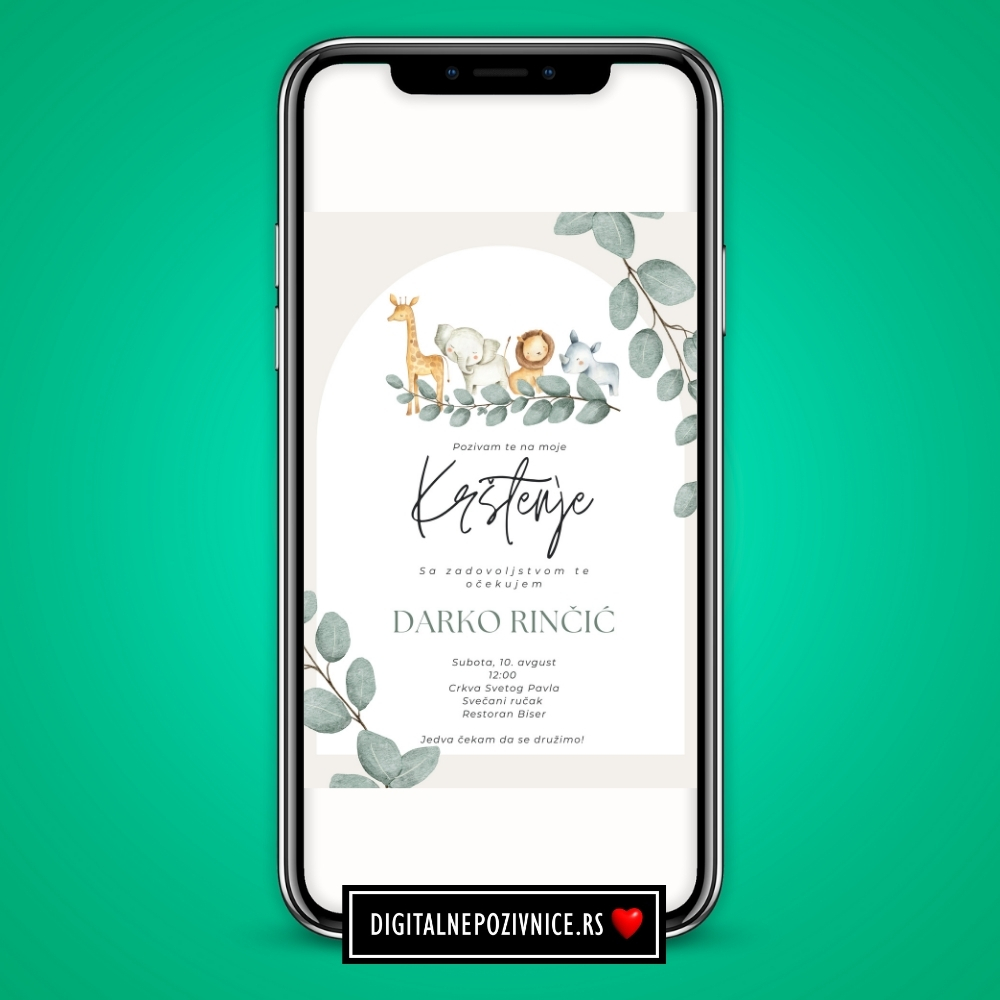 Digitalna pozivnica za krstenje i prvi rodjendan za decake dzungla, safari, zivotinjice