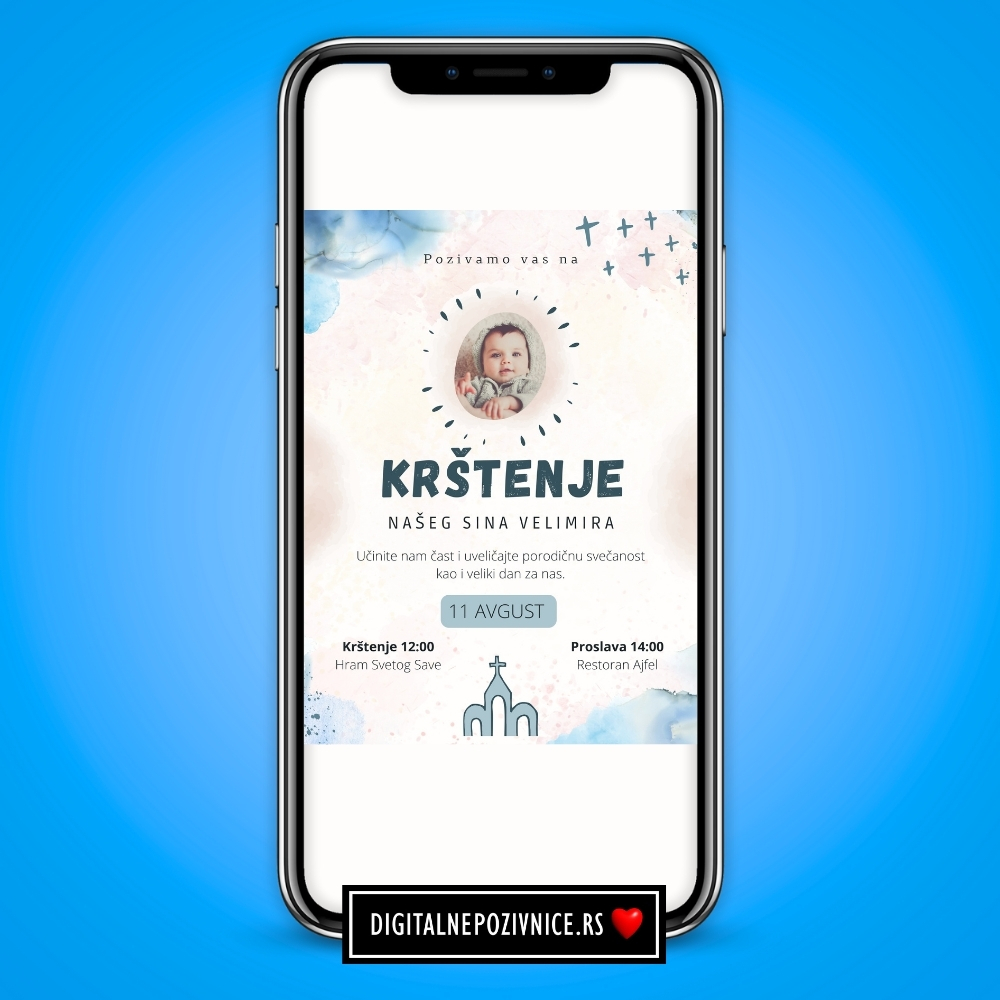 Digitalna pozivnica za krstenje i prvi rodjendan za devojcice duga, zvezdice