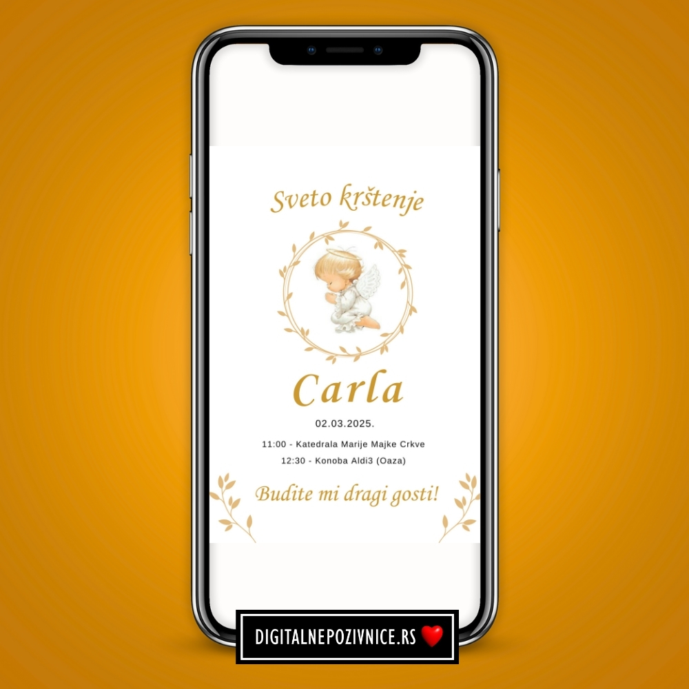 Digitalna pozivnica za krstenje i prvi rodjendan za devojcice andjeo