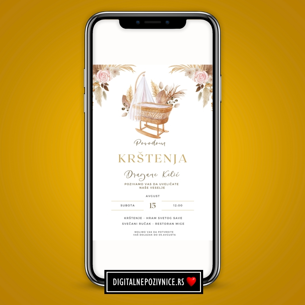 Digitalna pozivnica za krstenje i prvi rodjendan boho