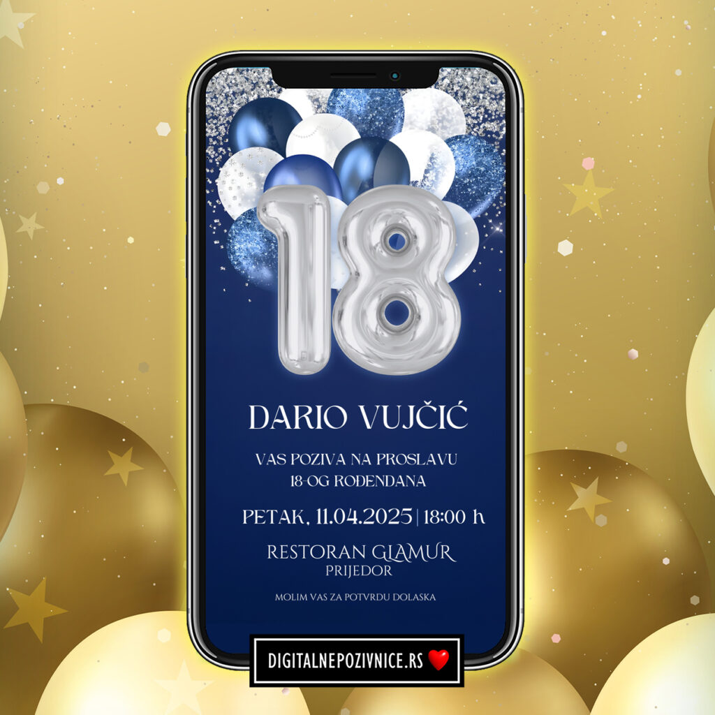 digitalna pozivnica za 18. rodjendan baloni