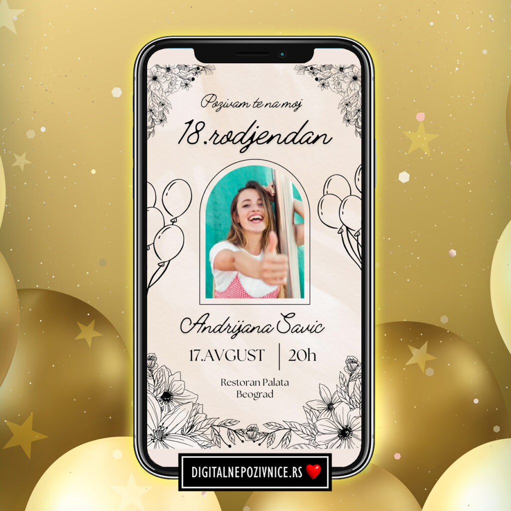 Digitalna pozivnica za 18. rodjendan moderna sa slikom