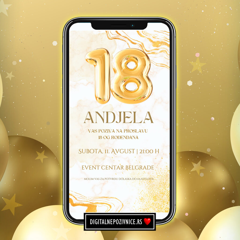 digitalna pozivnica za 18 rodjendan mermer zlatna