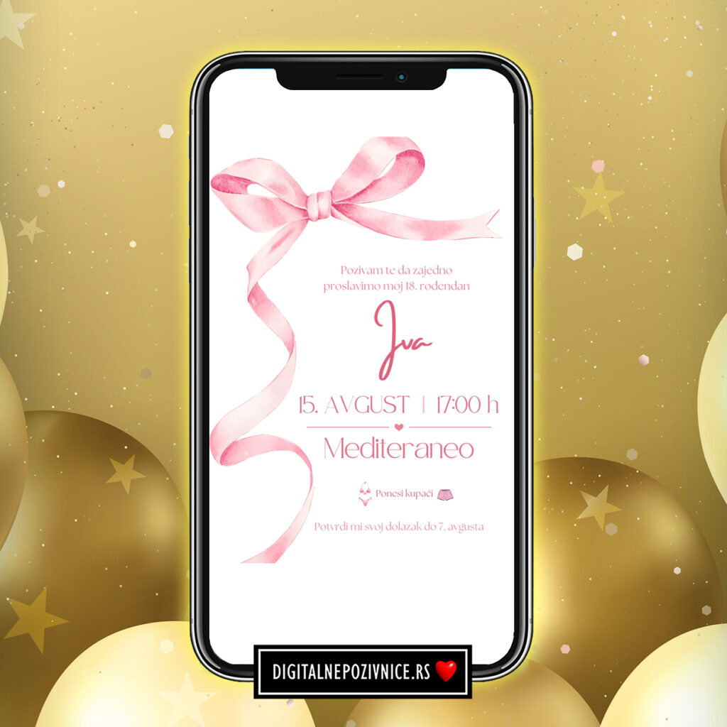 Digitalna pozivnica za 18. rodjendan roze masna